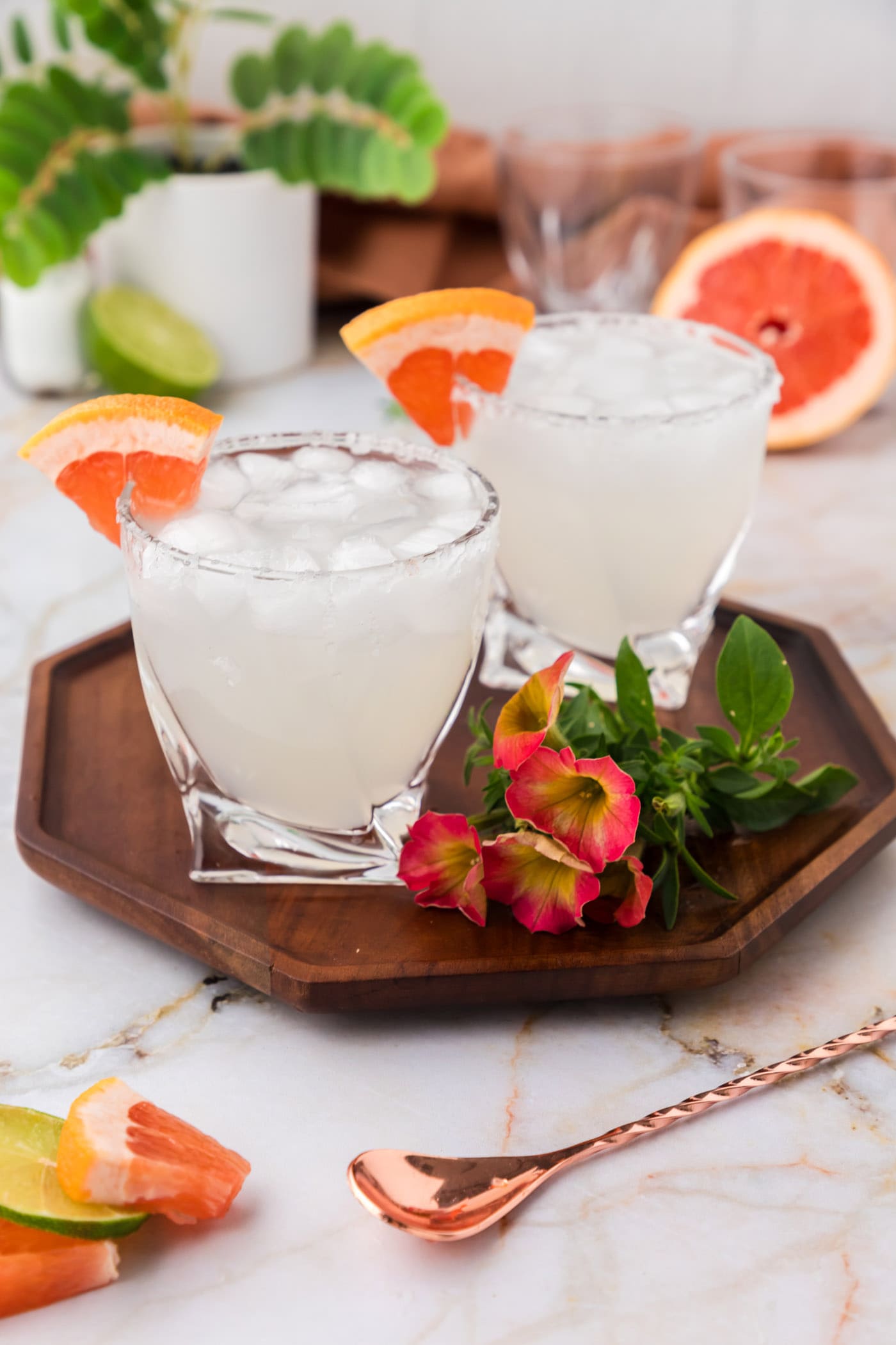 Two Palomas on a wooden tray