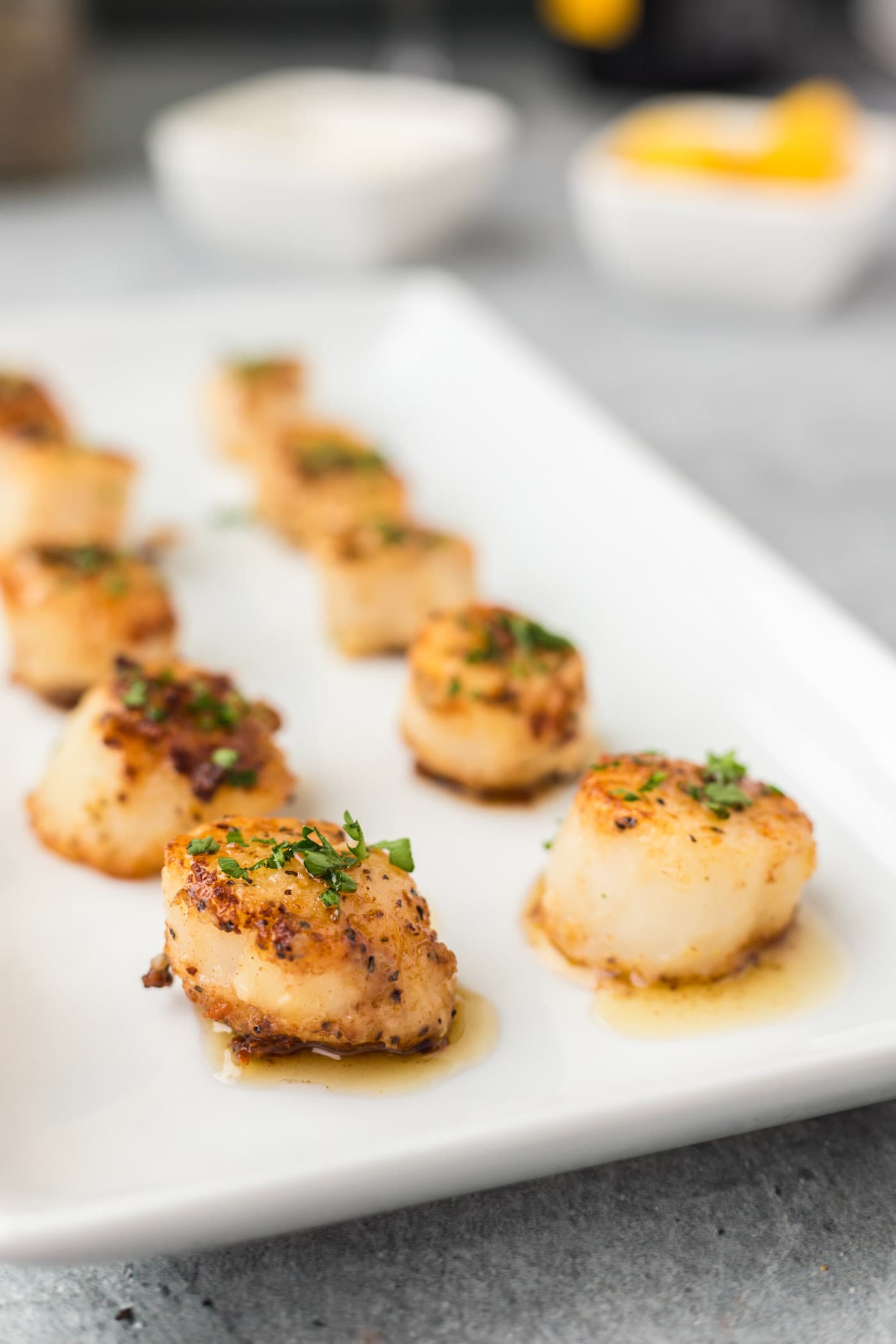 Pan Seared Scallops on a platter