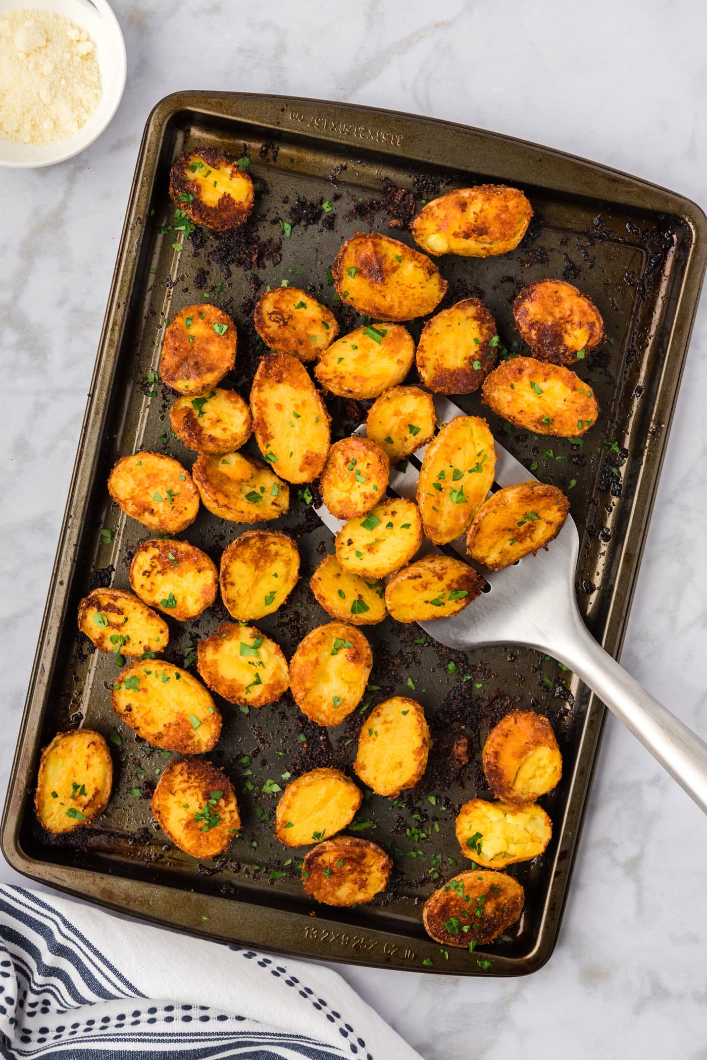 Sheet pan of Parmesan Potatoes