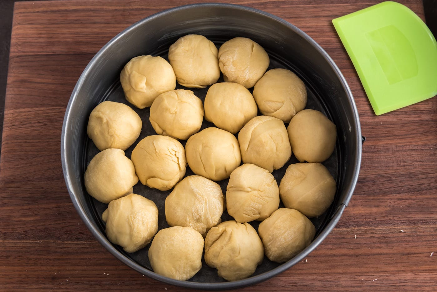 dough balls in a springform pan