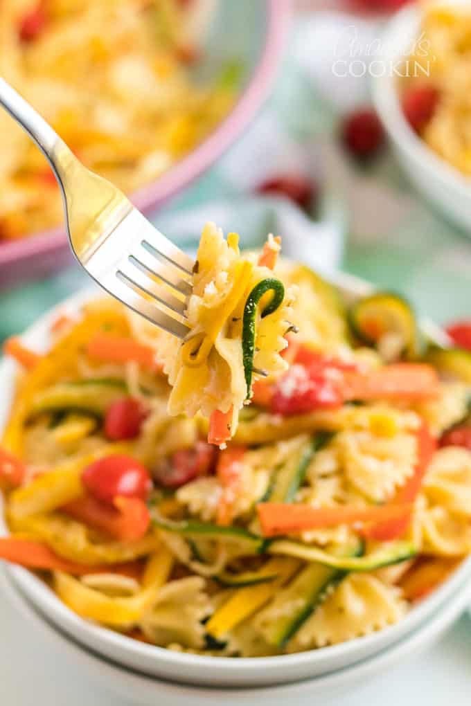 forkful of pasta primavera