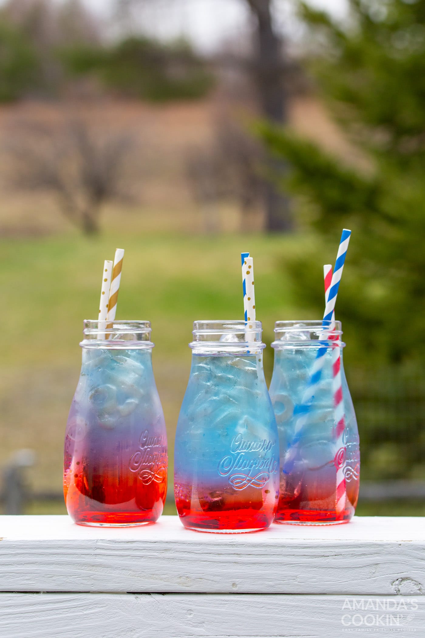 jars of red white and blue drink