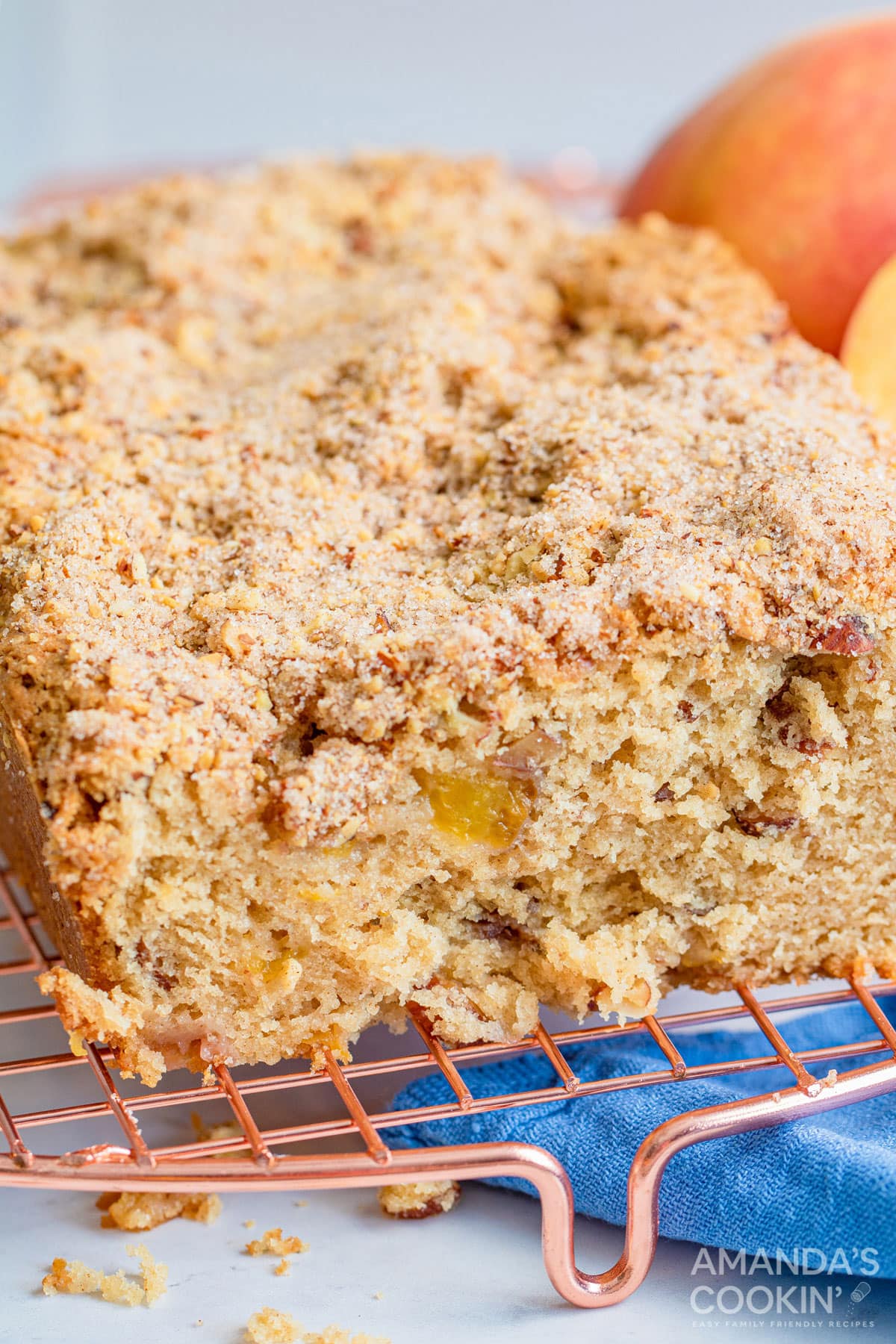 close up sliced peach bread