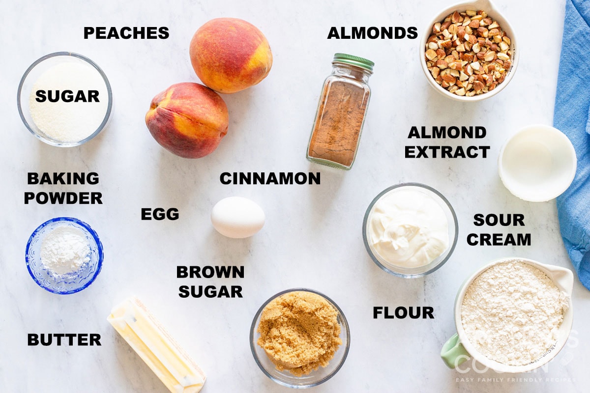 labeled ingredients for peach bread