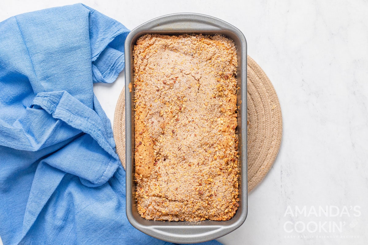 baked peach bread in pan