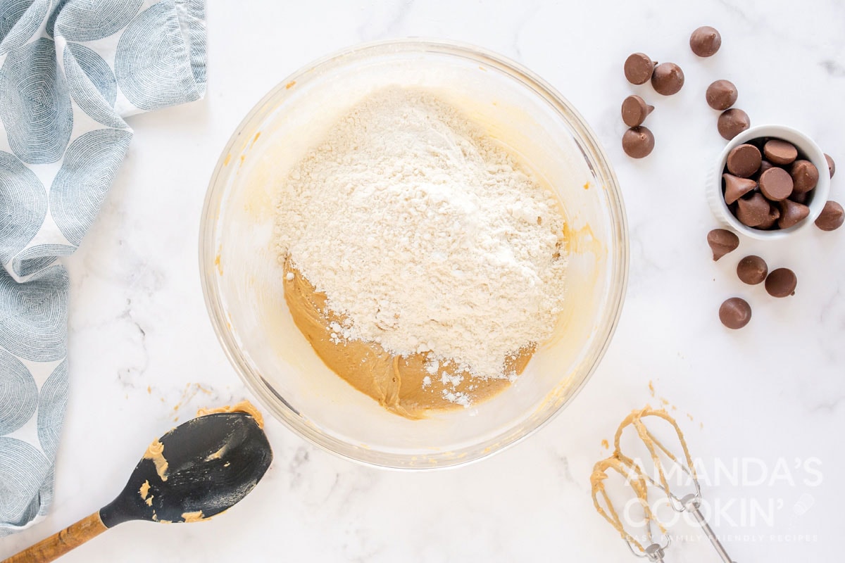 flour and dough in bowl
