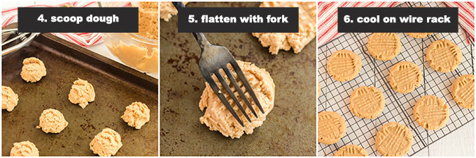 scooping steps for making peanut butter cookies