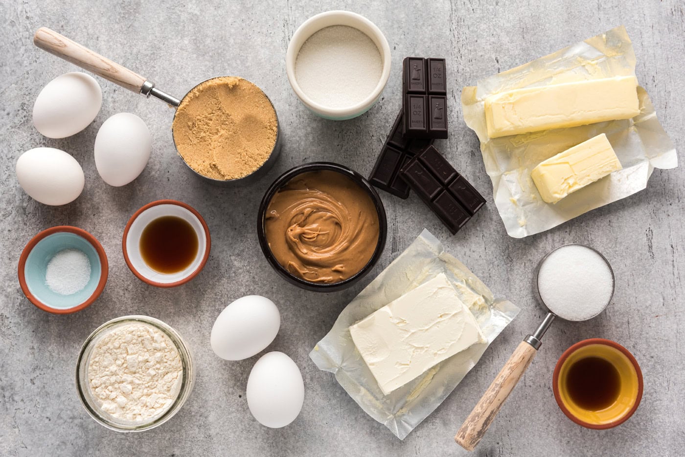 Ingredients for Peanut Butter Marbled Brownie Skillet Pie