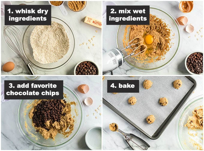 step photos for Peanut Butter Oatmeal Chocolate Chip Cookies