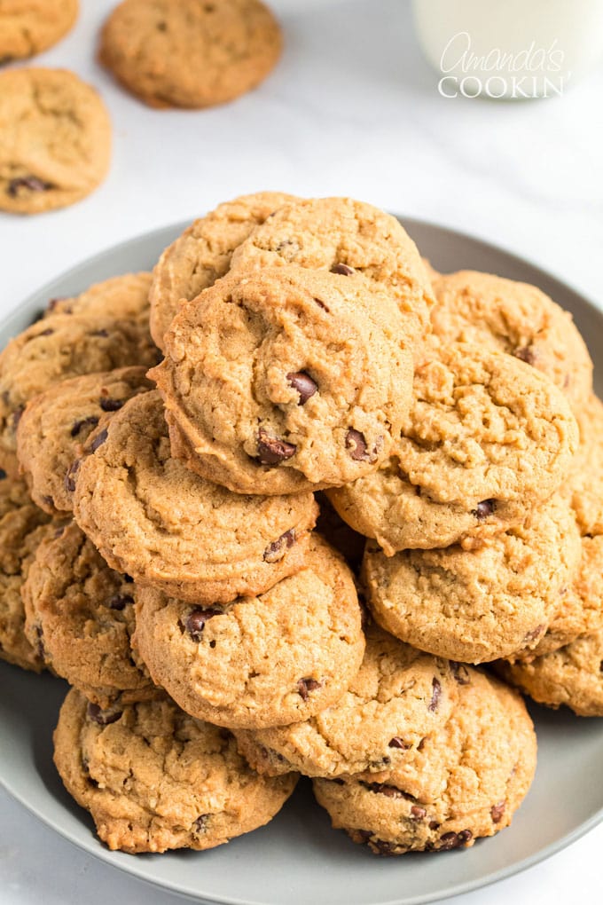 plate full of Peanut Butter Oatmeal Chocolate Chip Cookies