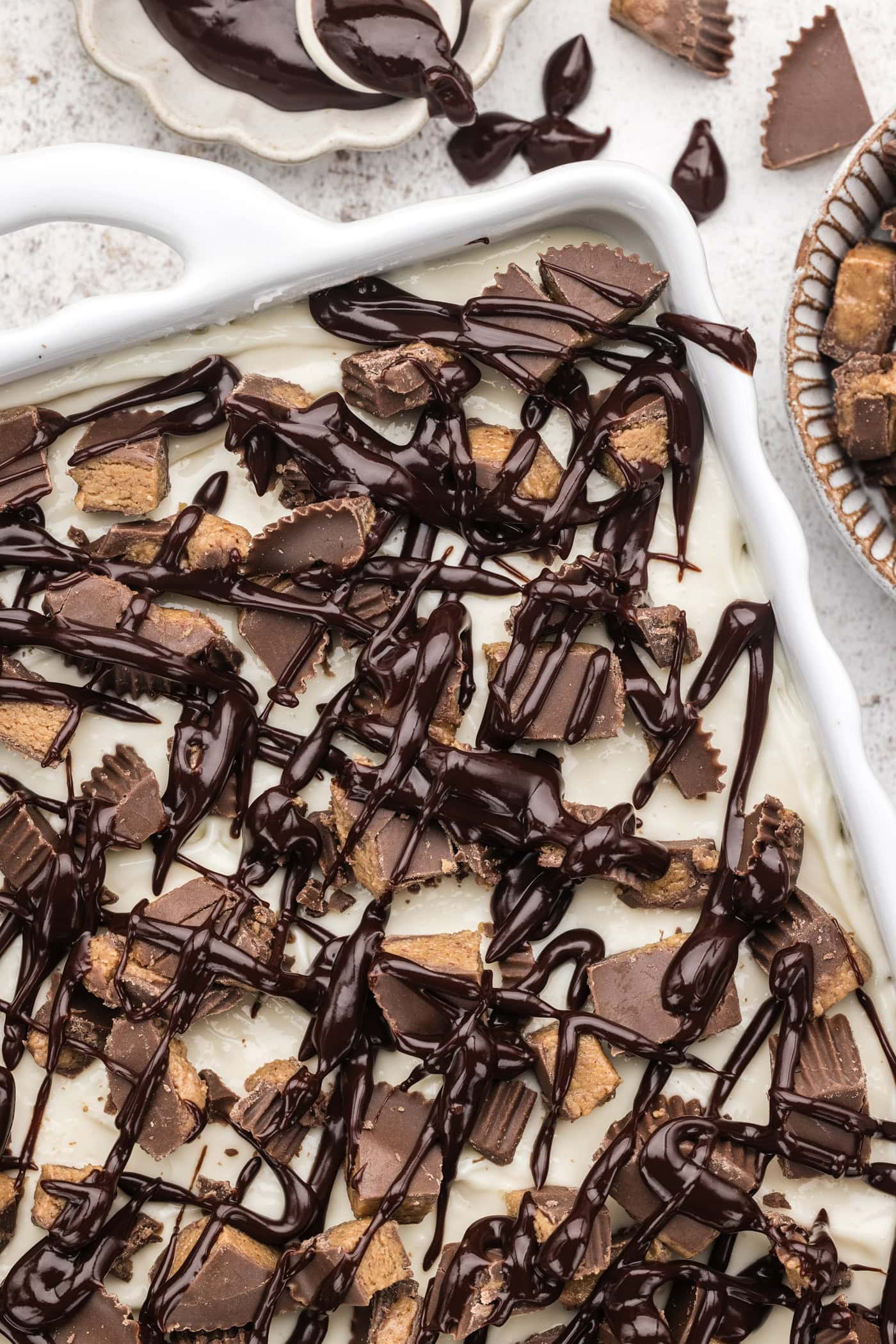 dish of Peanut Butter Oreo No Bake Cheesecake