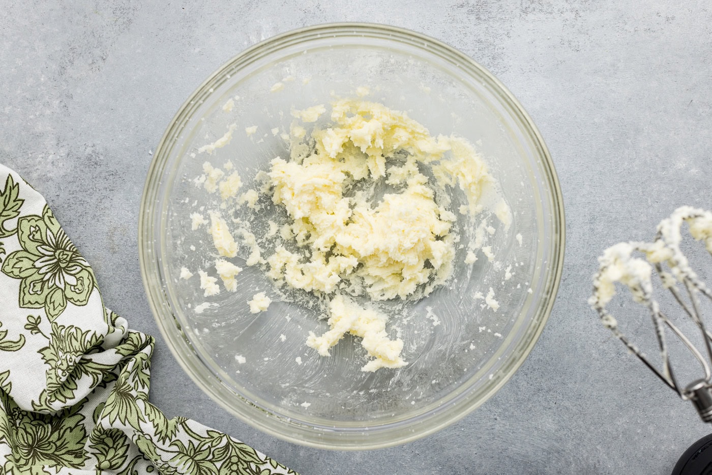 butter and sugar creamed in a mixing bowl