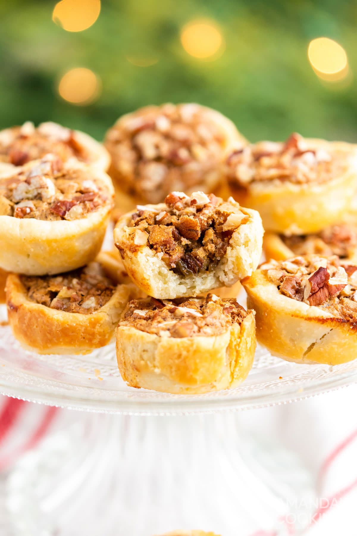 pecan tassie with a bite out of it
