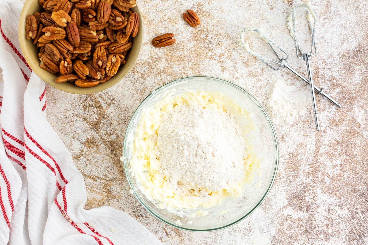 flour in a bowl of dough