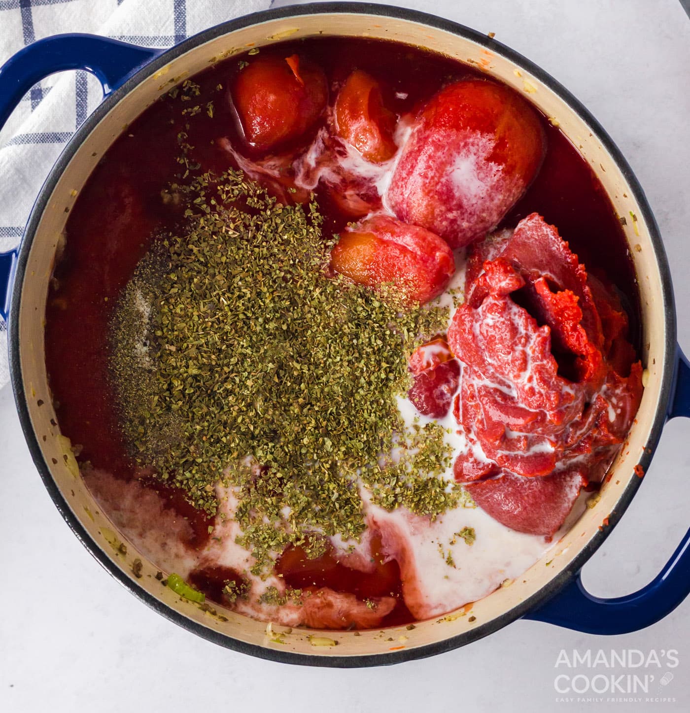 All ingredients for bolognese in a large pot