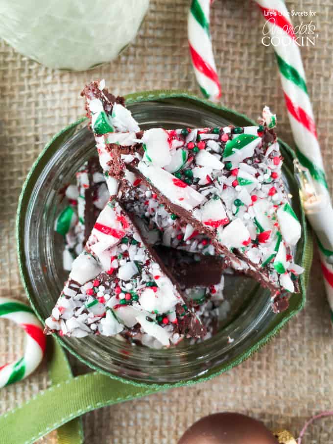Peppermint Candy Cane Bark makes a great edible Christmas gift.