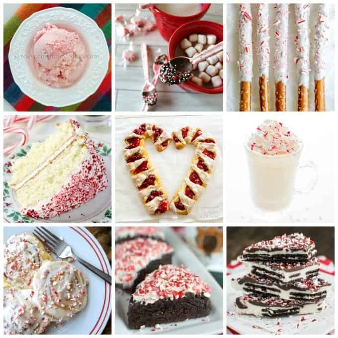 An assortment of photos of peppermint and candy cane recipes.