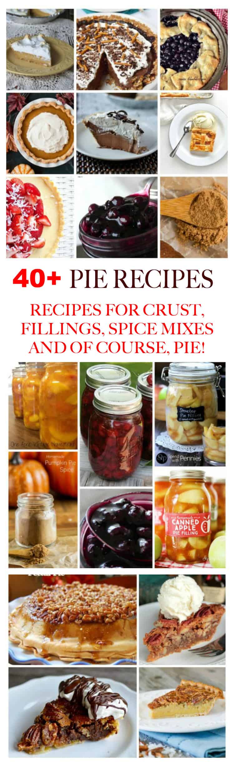 Photos of different pies, fillings and crusts.