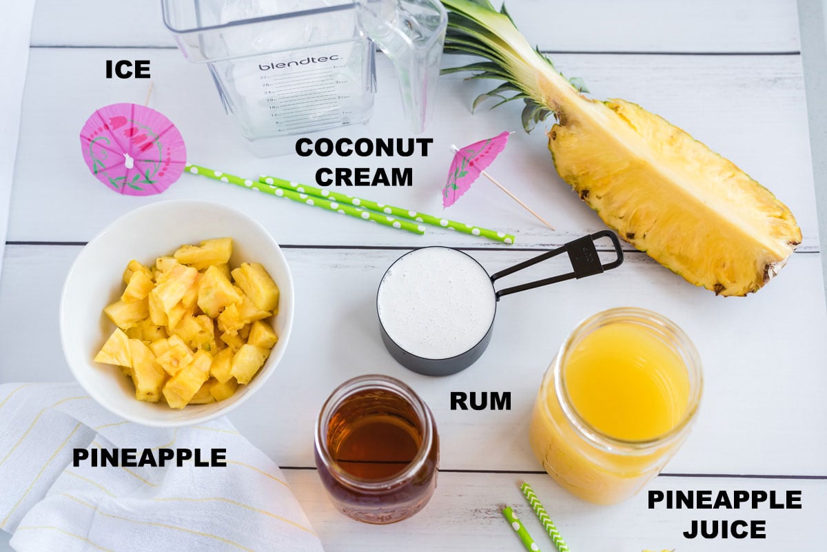 labeled ingredients for pina colada
