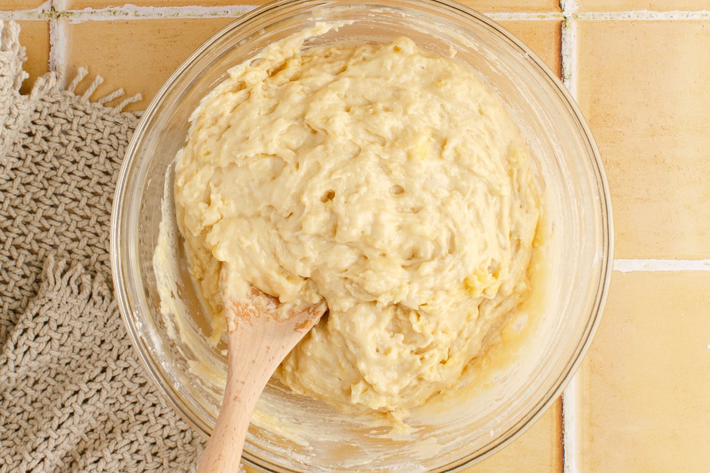pineapple muffin batter in a mixing bowl