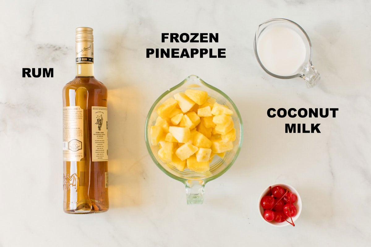 labeled ingredients for pineapple rum slush