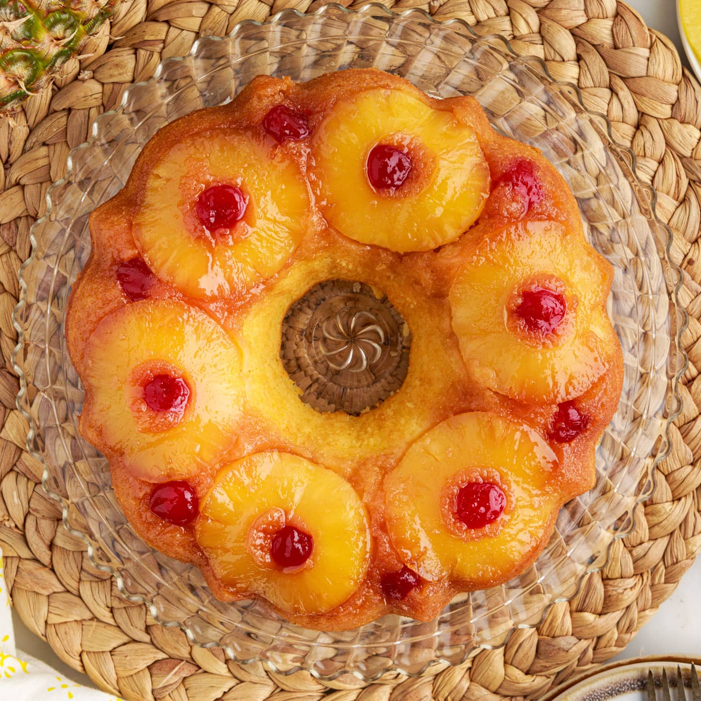 Overhead photo of a Pineapple Upside Down Bundt Cake