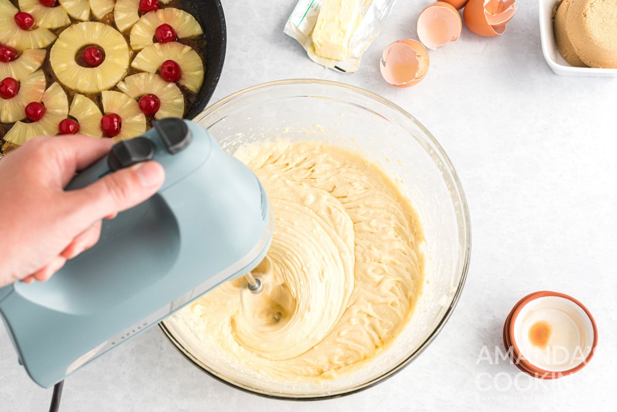 mixing cake batter with beaters