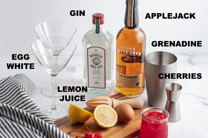 ingredients for pink lady cocktails