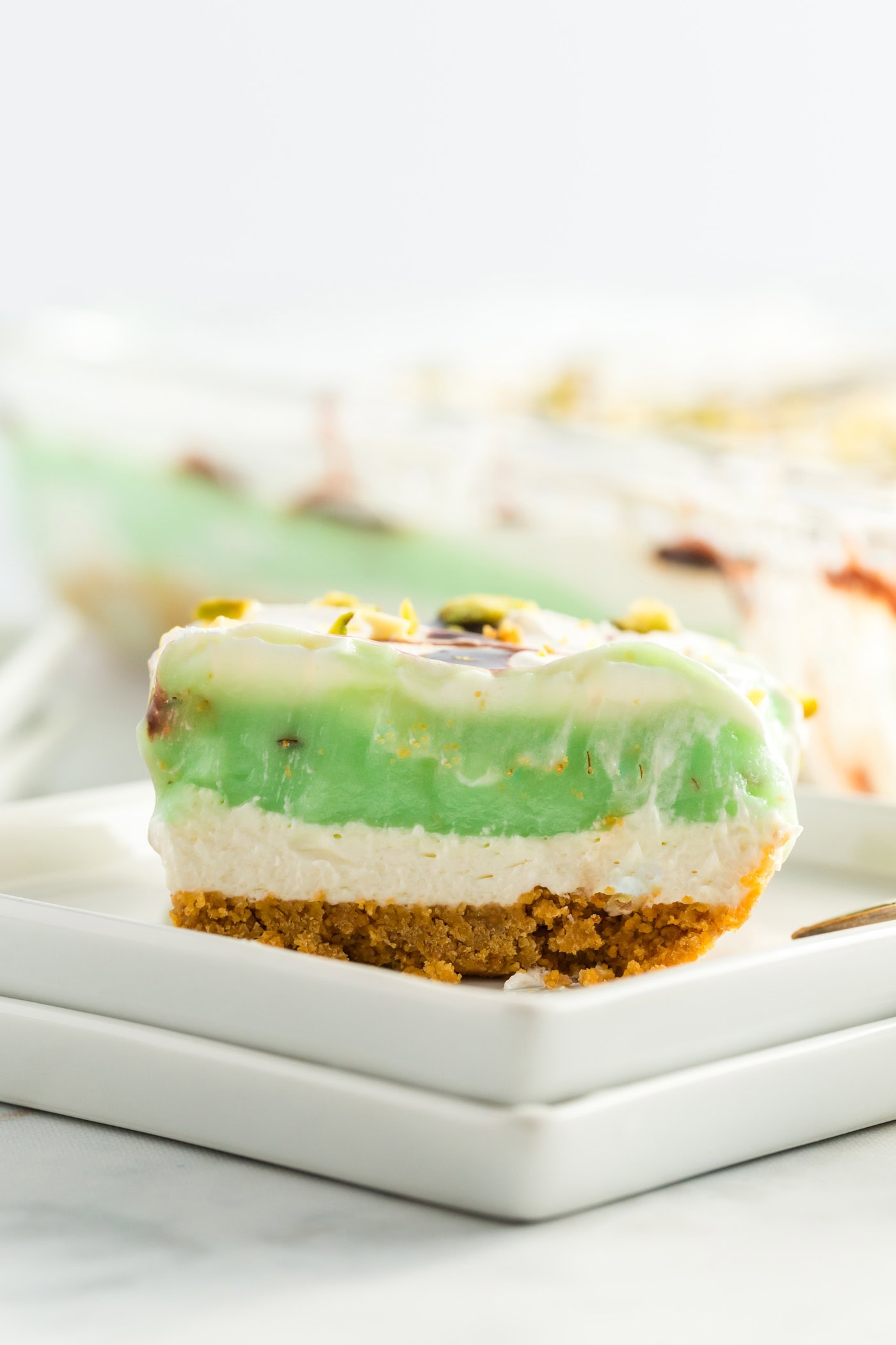 Side view of a slice of Pistachio Lush