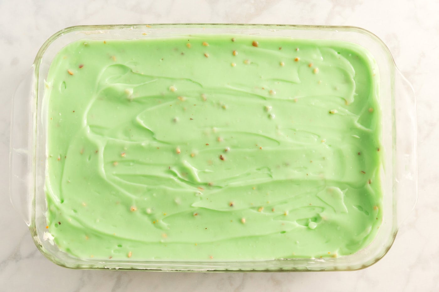 pistachio pudding layer in a 13x9 pan