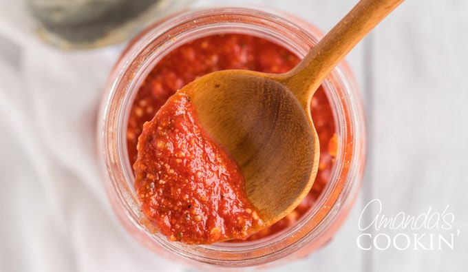 close up of spoon with sauce