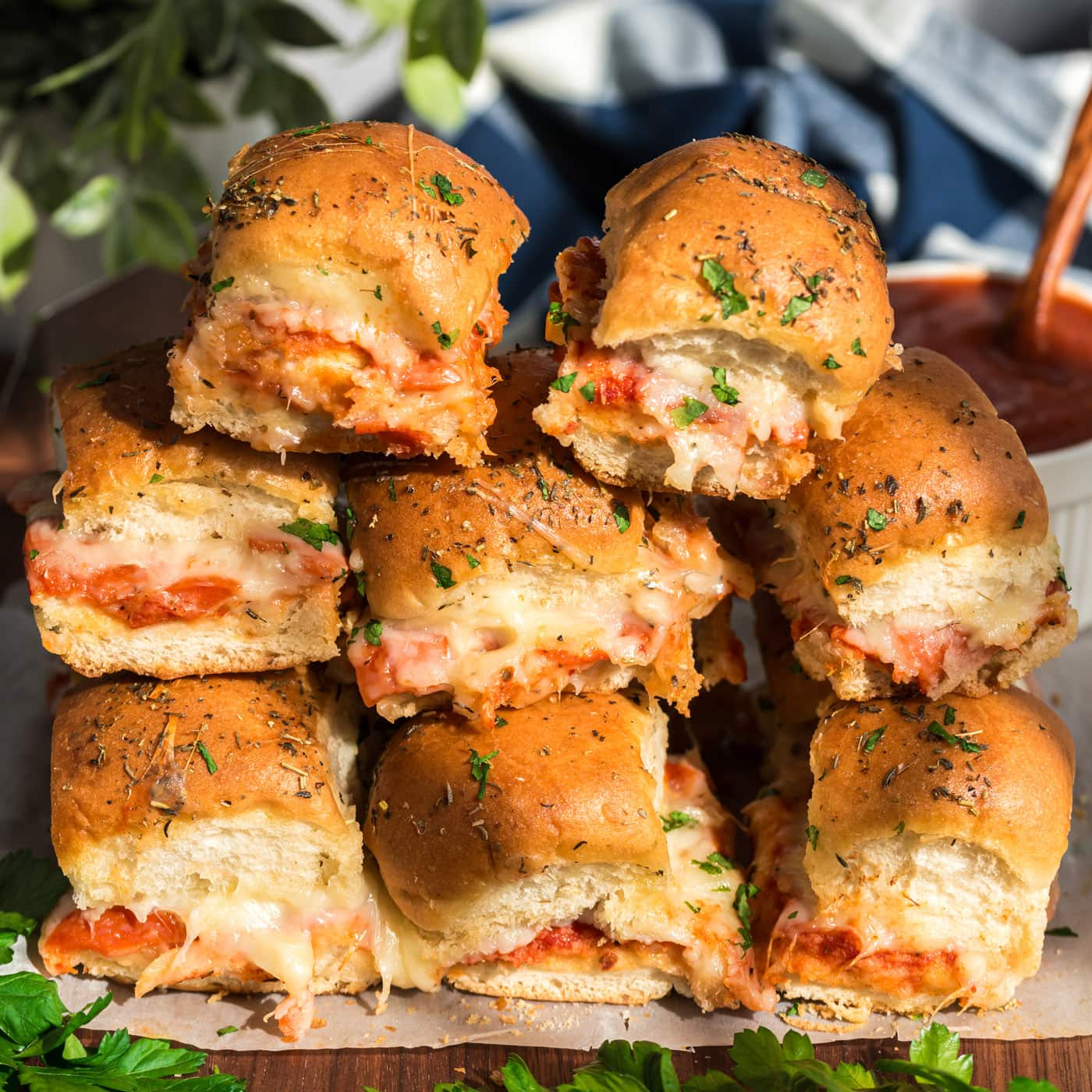 Pizza Sliders stacked on top of each other
