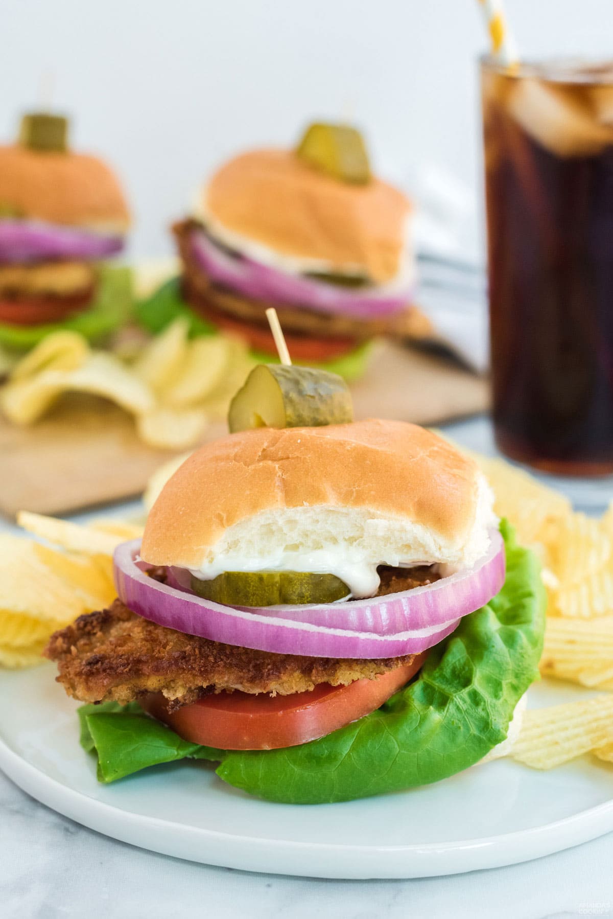 pork tenderloin sandwich on a plate