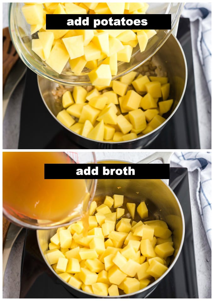 adding potatoes and broth
