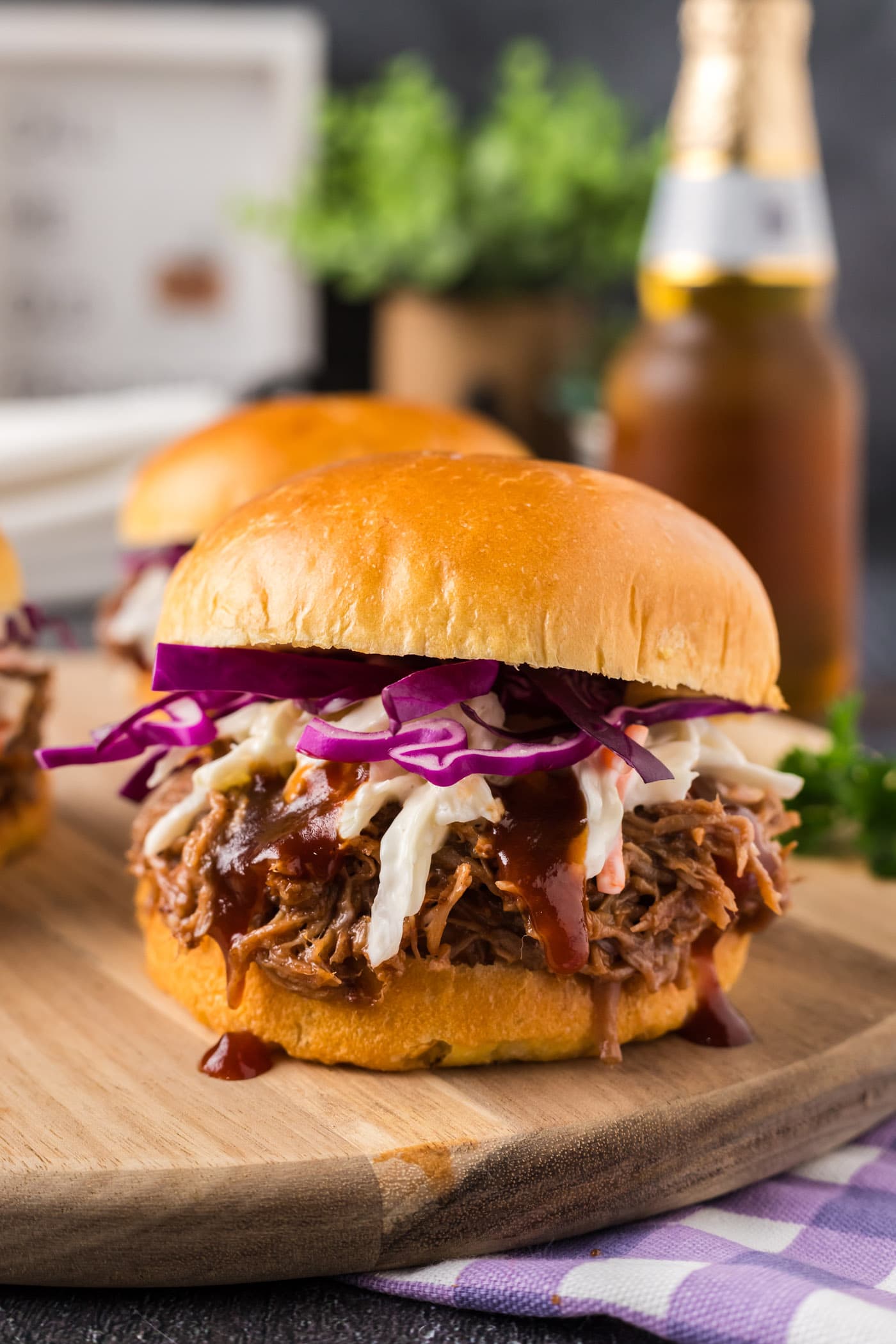Pulled Pork Sandwich on a wooden board