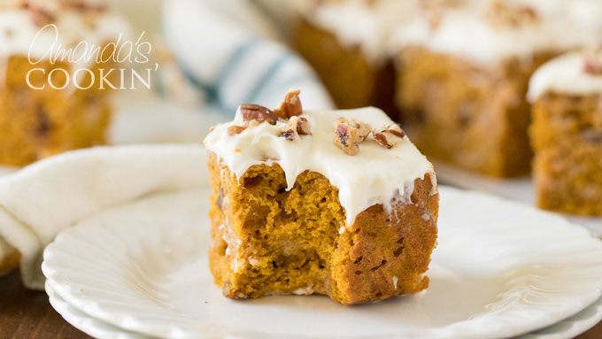 piece of pumpkin cake with a bite out of it