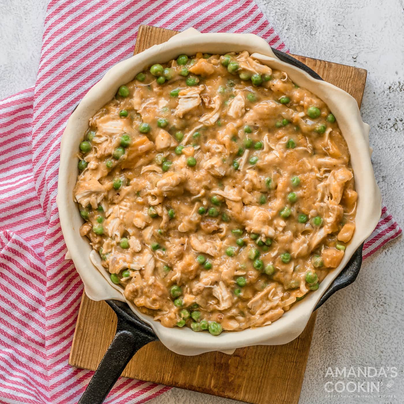 pumpkin chicken mixture in puff pastry skillet