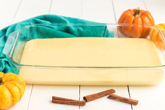 cake batter in glass pan