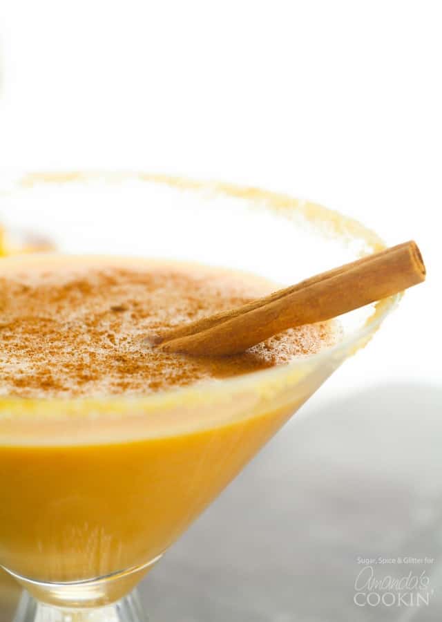 Pumpkin Pie Martini with cinnamon stick garnish