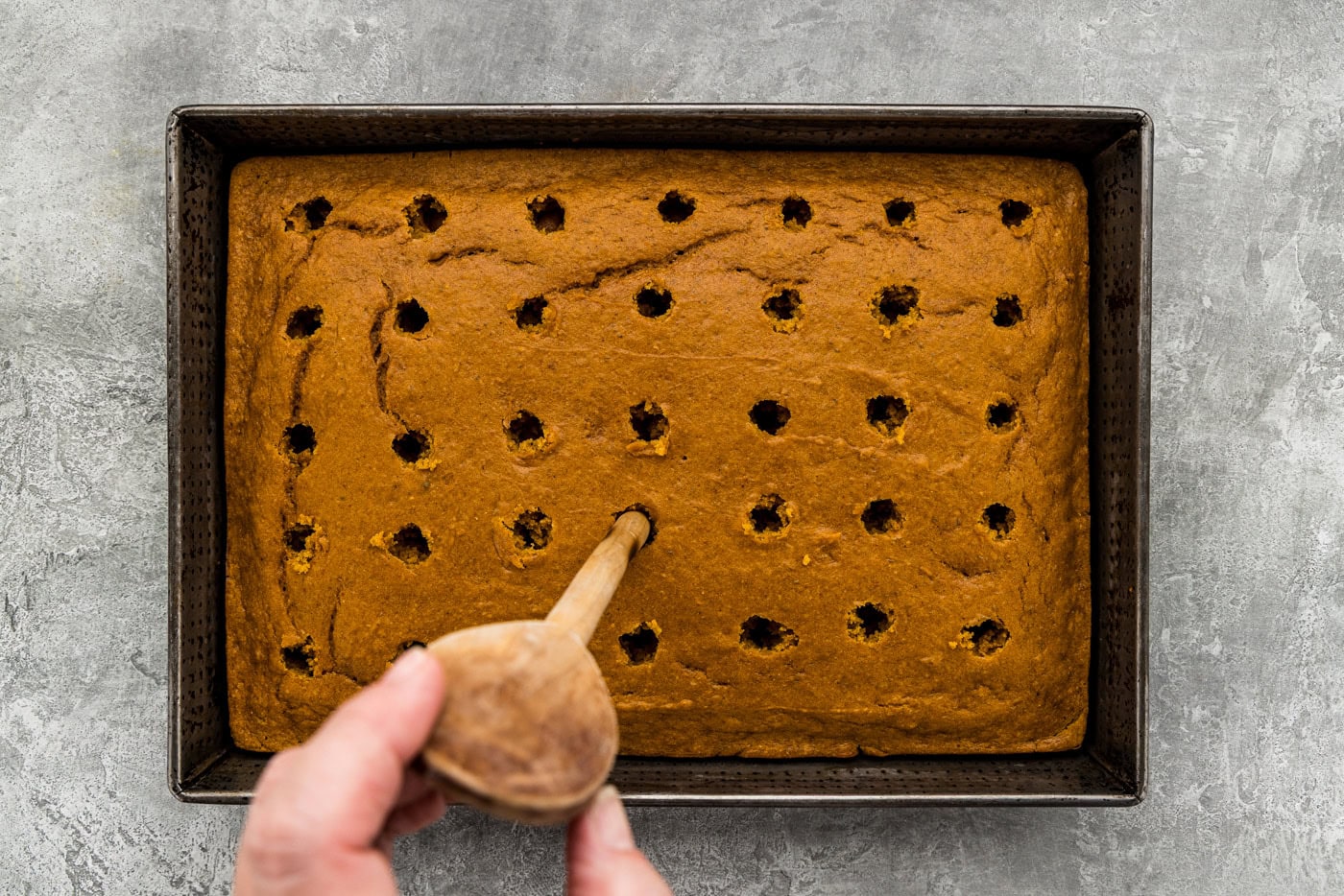 poking holes in baked cake