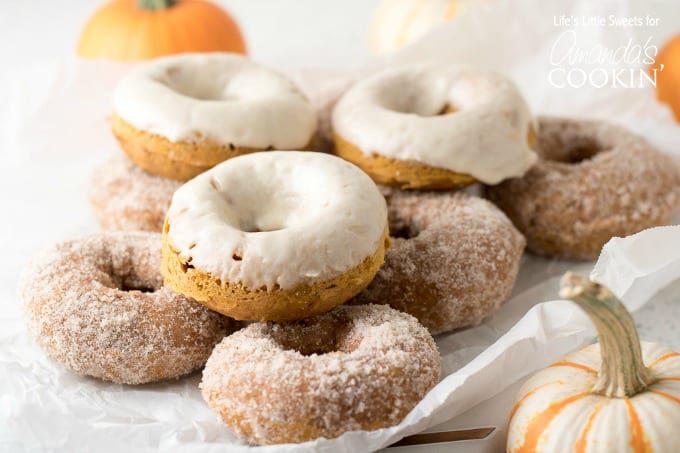 pumpkin spice donuts with glaze or sugar coating