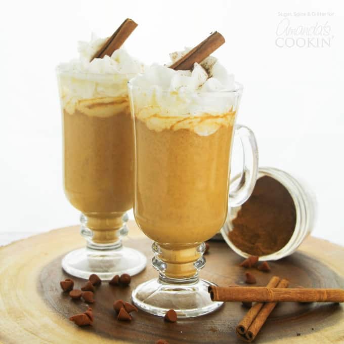 pumpkin hot chocolate in glass mugs