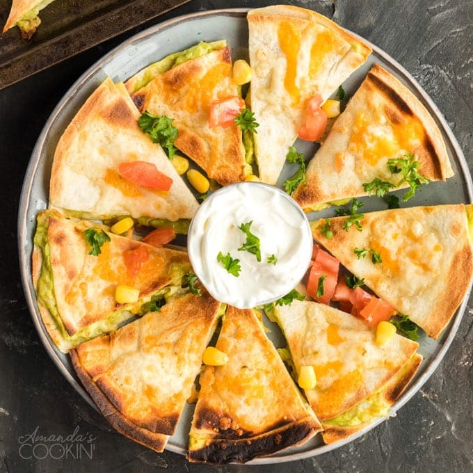 overhead photo of quesados (tortilla appetizer)