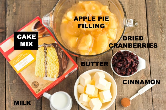 labeled illustration of cranberry apple cobbler ingredients