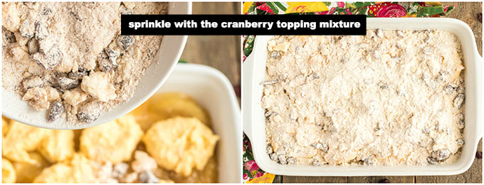 adding topping to cobbler