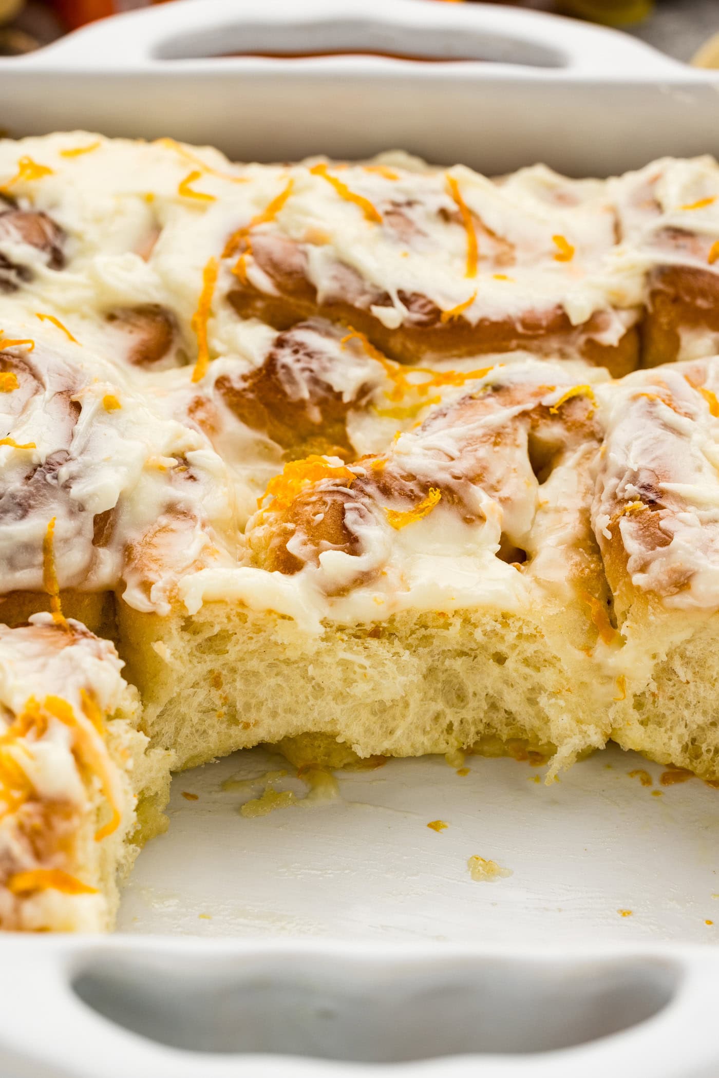 Close up photo of Quick Orange Rolls in a pan