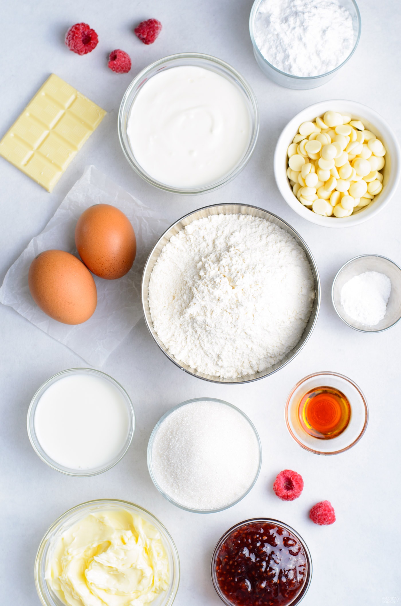 ingredients for making Raspberry White Chocolate Cupcakes