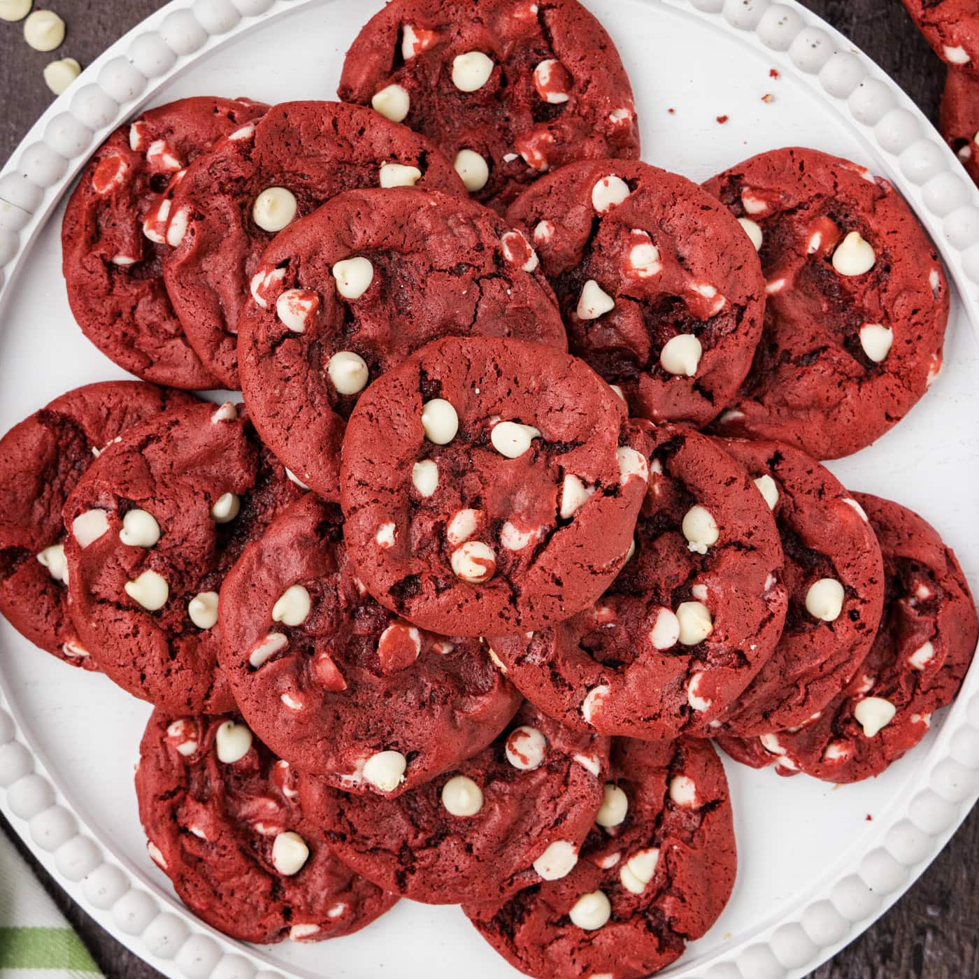 Plate of Red Velvet Cake Mix Cookies