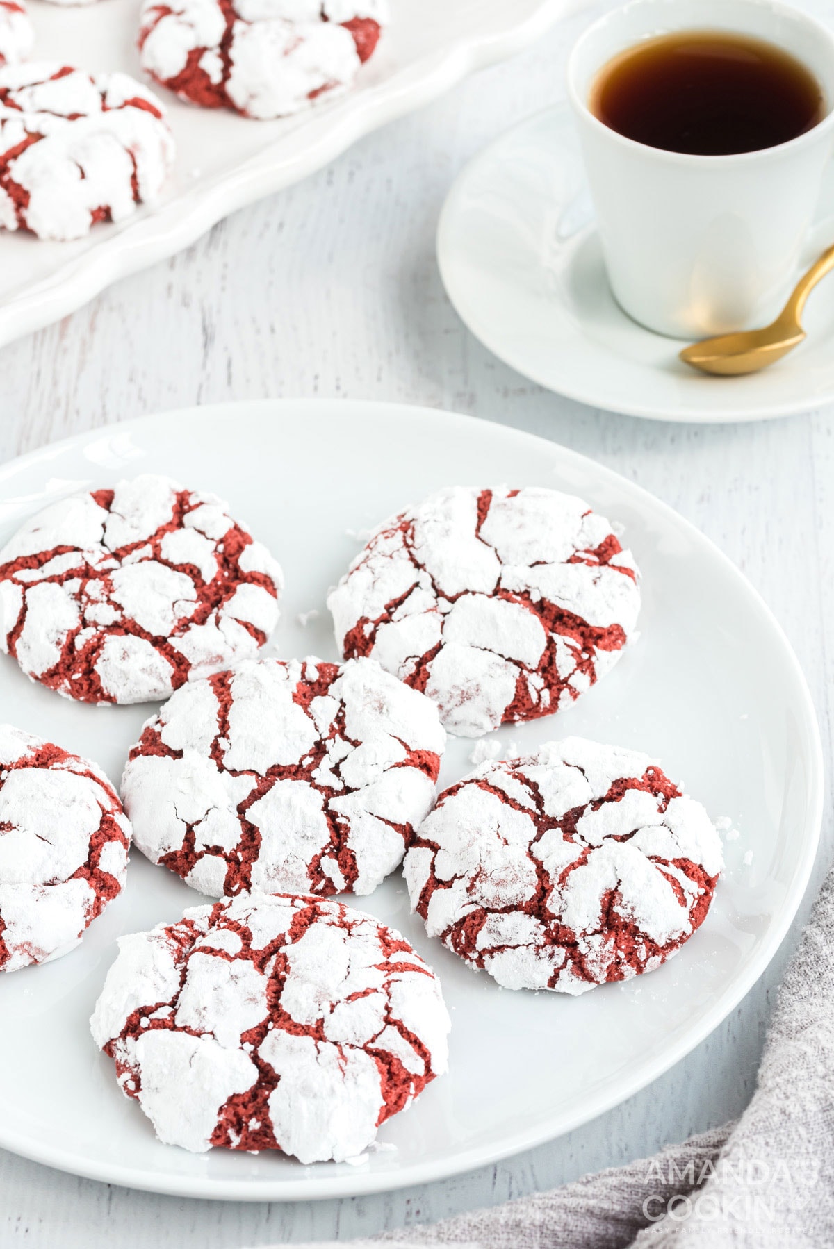 plate of red velvet crinkle cookies