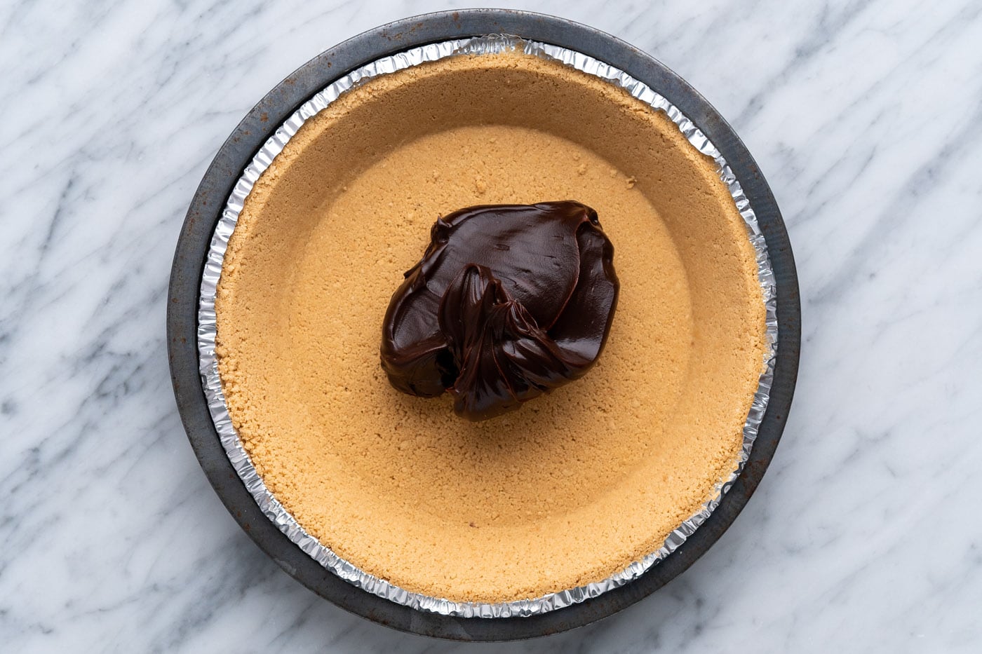 hot fudge in a graham cracker crust